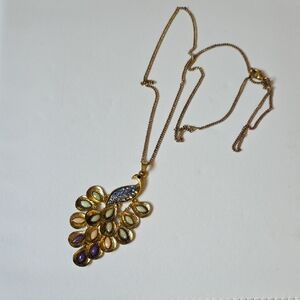 Elegant Gold and Purple Peacock Pendant Necklace